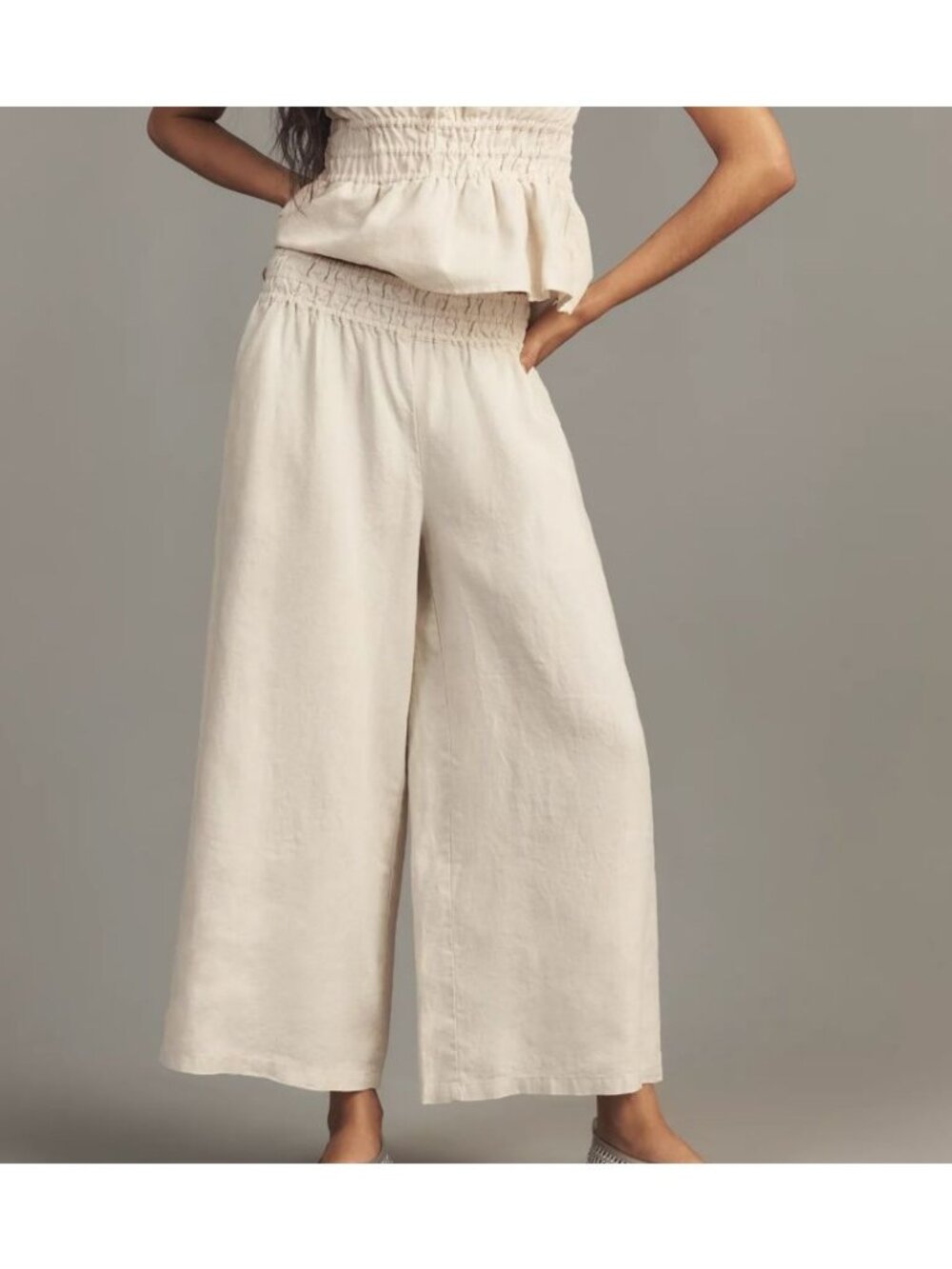 ANTHROPOLOGIE somerset linen blend pull on pants in sand size M